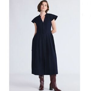 Women's Plus Zip Front Cotton Maxi Dress with Flutter Sleeves, Size L